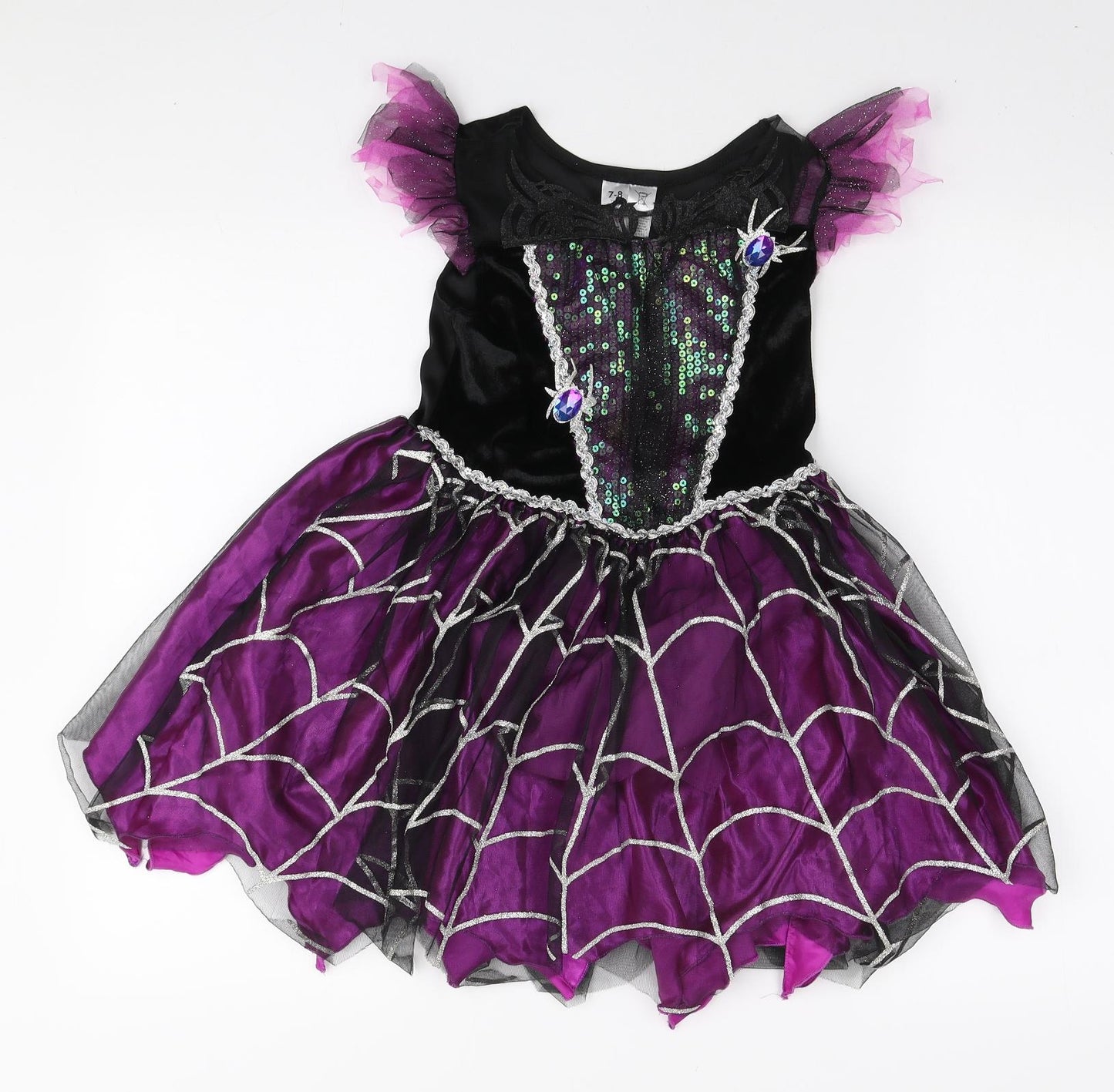 George Girls Purple Polyester Skater Dress Size 7-8 Years Round Neck Pullover - Witch Costume