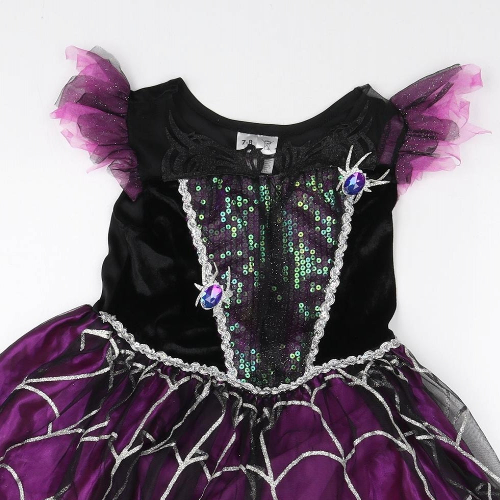 George Girls Purple Polyester Skater Dress Size 7-8 Years Round Neck Pullover - Witch Costume
