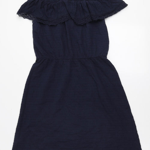 NEXT Womens Blue Cotton Mini Size 10 Off the Shoulder Pullover