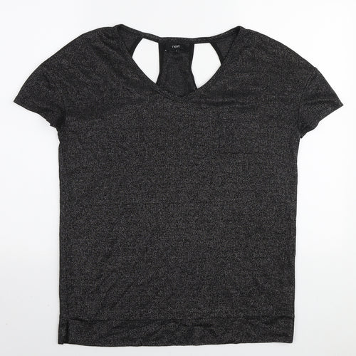NEXT Womens Black Polyester Basic T-Shirt Size 8 V-Neck