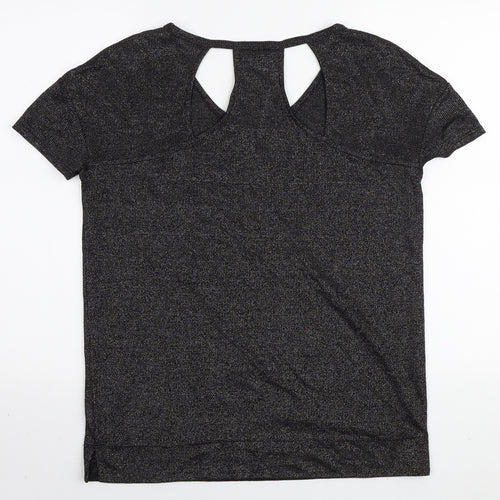 NEXT Womens Black Polyester Basic T-Shirt Size 8 V-Neck