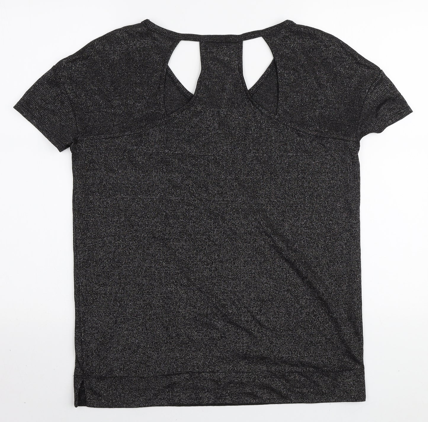 NEXT Womens Black Polyester Basic T-Shirt Size 8 V-Neck