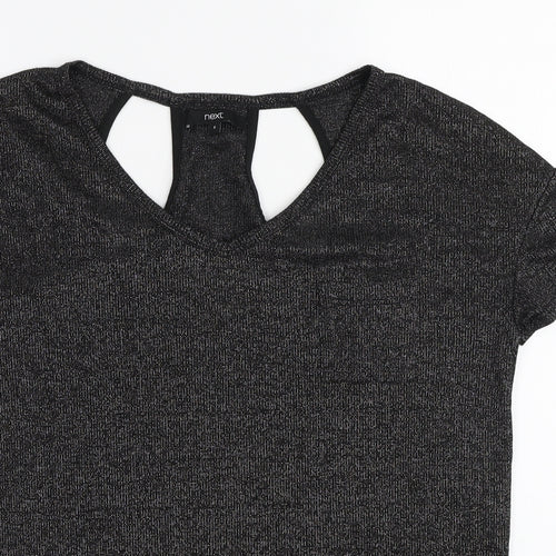NEXT Womens Black Polyester Basic T-Shirt Size 8 V-Neck
