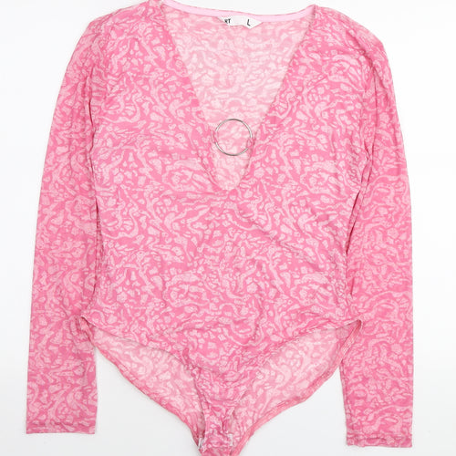 RT Womens Pink Spotted Polyester Bodysuit One-Piece Size L Snap