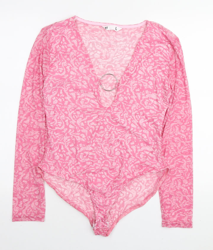 RT Womens Pink Spotted Polyester Bodysuit One-Piece Size L Snap