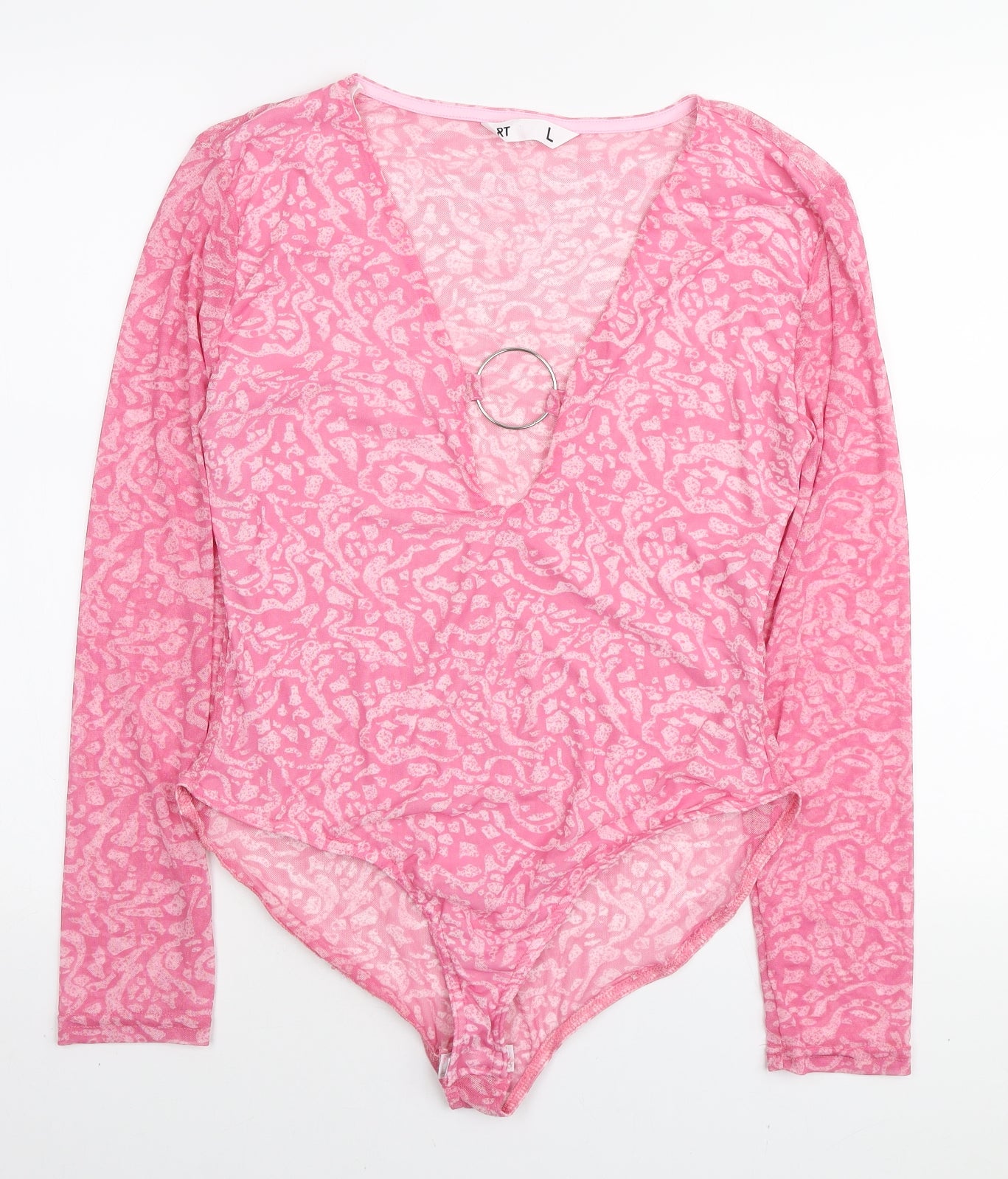 RT Womens Pink Spotted Polyester Bodysuit One-Piece Size L Snap