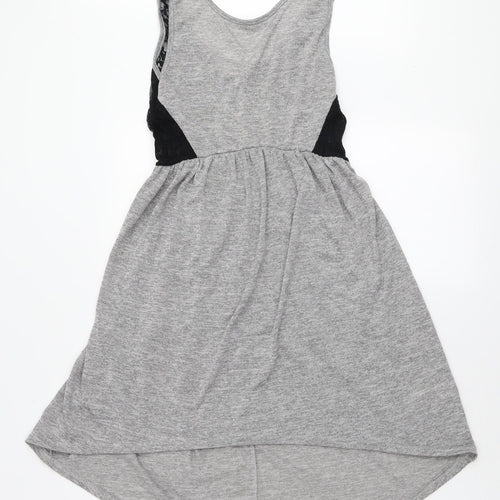 Miss Selfridge Womens Grey Polyester Mini Size 6 Round Neck Pullover - Lace Back
