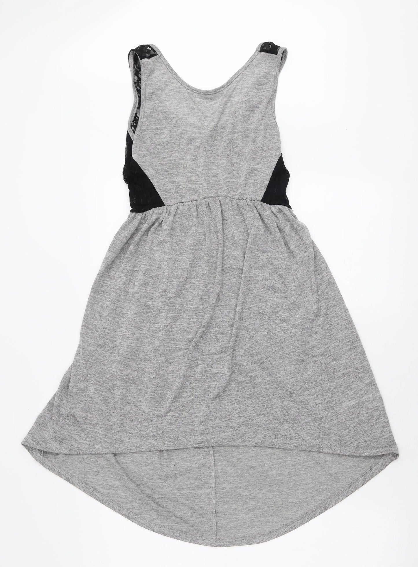 Miss Selfridge Womens Grey Polyester Mini Size 6 Round Neck Pullover - Lace Back