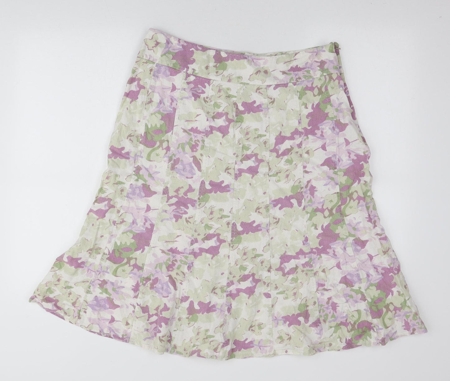 EWM Womens Multicoloured Floral Linen Flare Skirt Size 14 Zip
