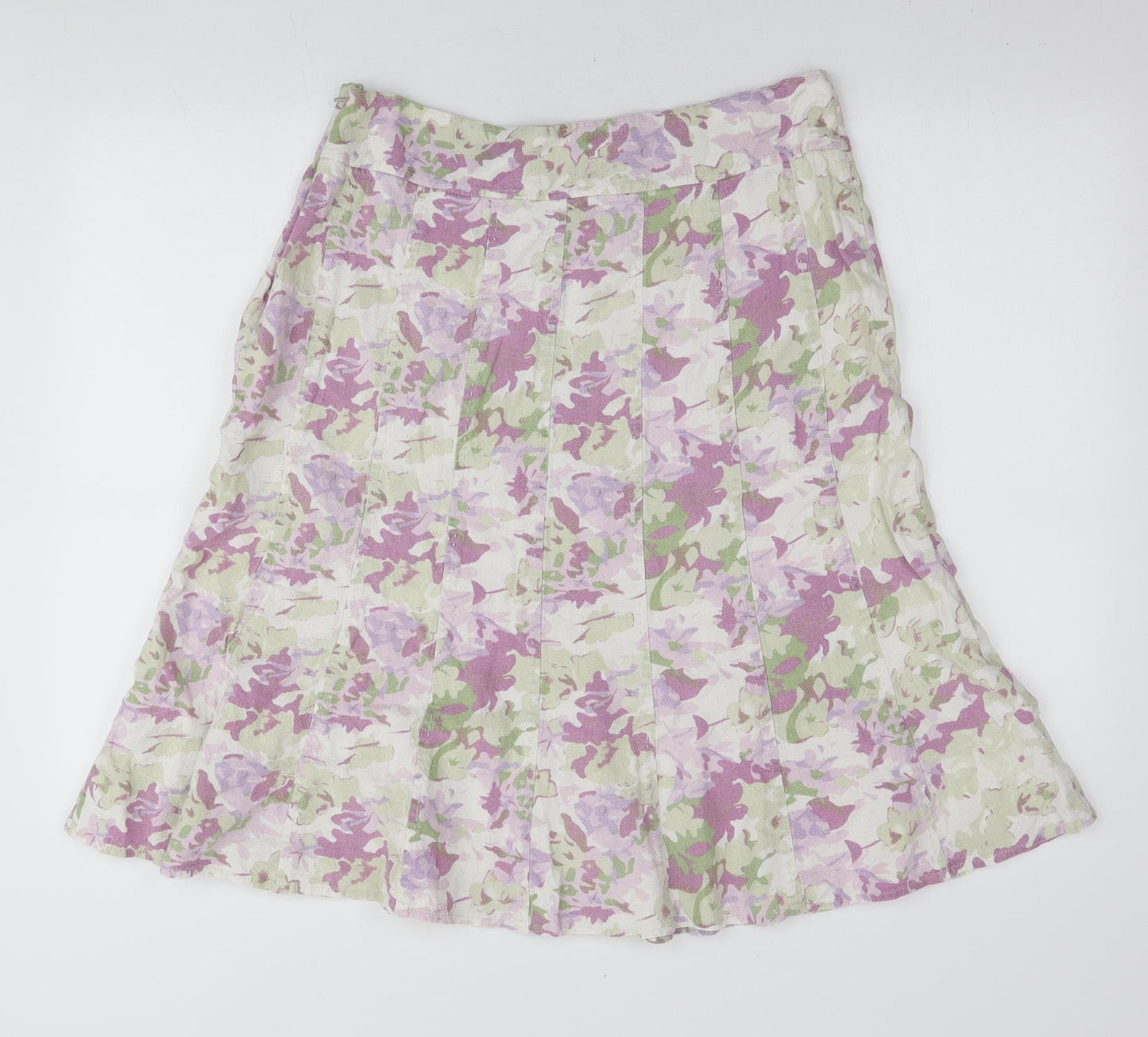 EWM Womens Multicoloured Floral Linen Flare Skirt Size 14 Zip