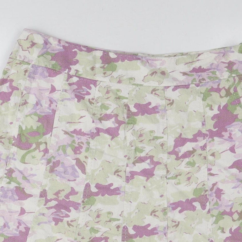 EWM Womens Multicoloured Floral Linen Flare Skirt Size 14 Zip