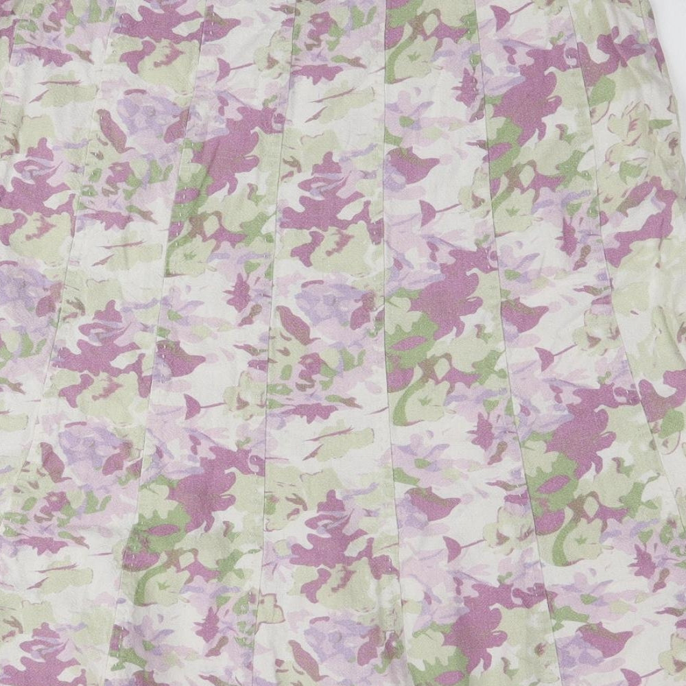 EWM Womens Multicoloured Floral Linen Flare Skirt Size 14 Zip