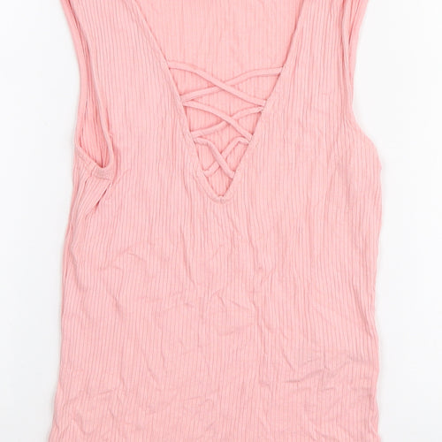 Miss Selfridge Womens Pink Viscose Basic Tank Size 8 V-Neck