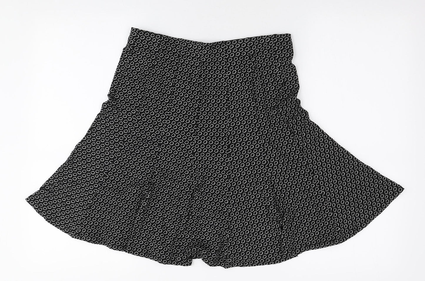 Marks and Spencer Womens Black Geometric Viscose Skater Skirt Size 10
