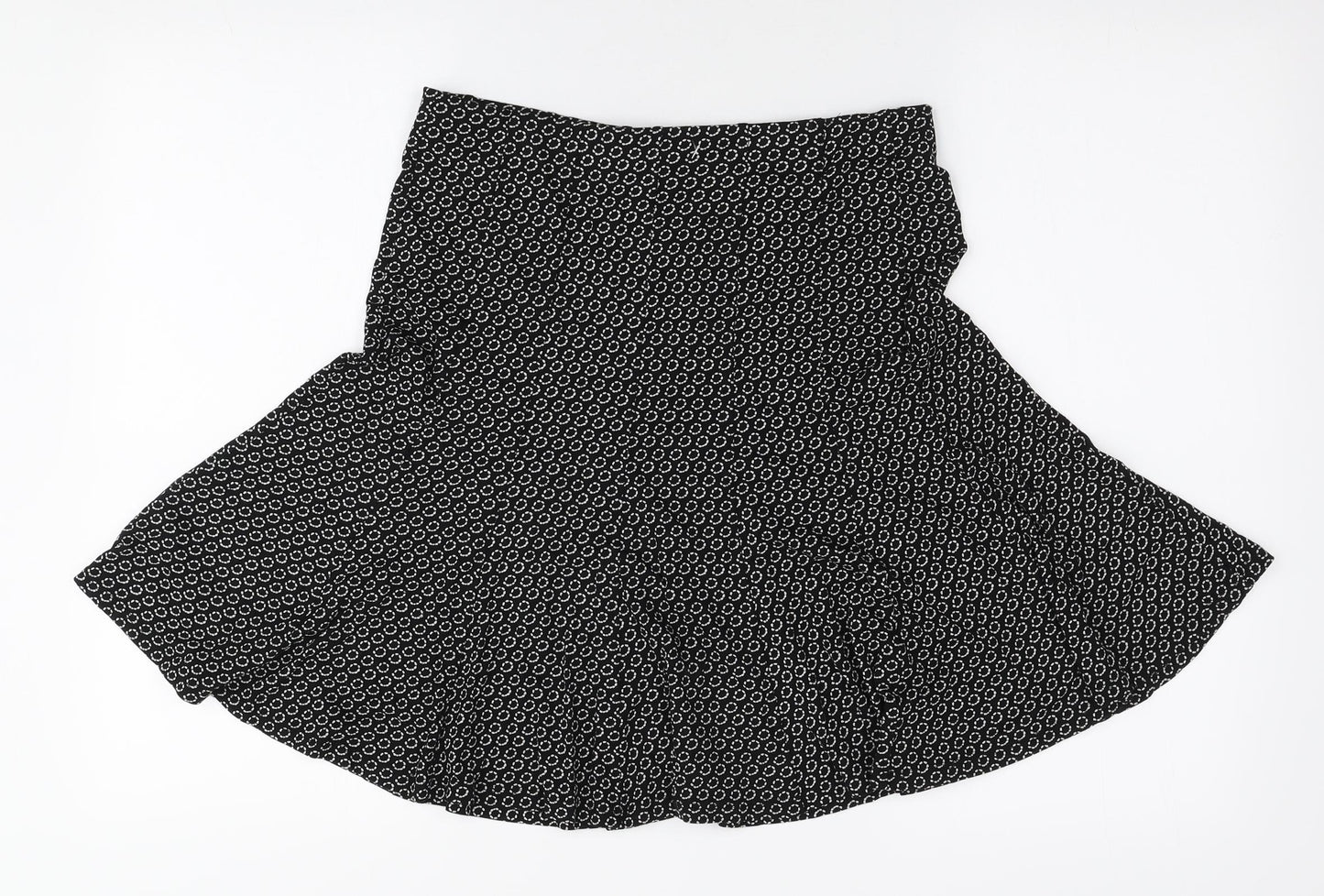 Marks and Spencer Womens Black Geometric Viscose Skater Skirt Size 10