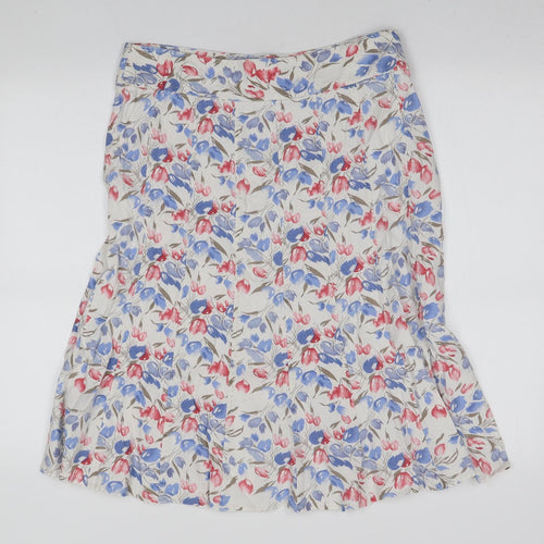 EWM Womens White Floral Cotton Flare Skirt Size 14 Zip