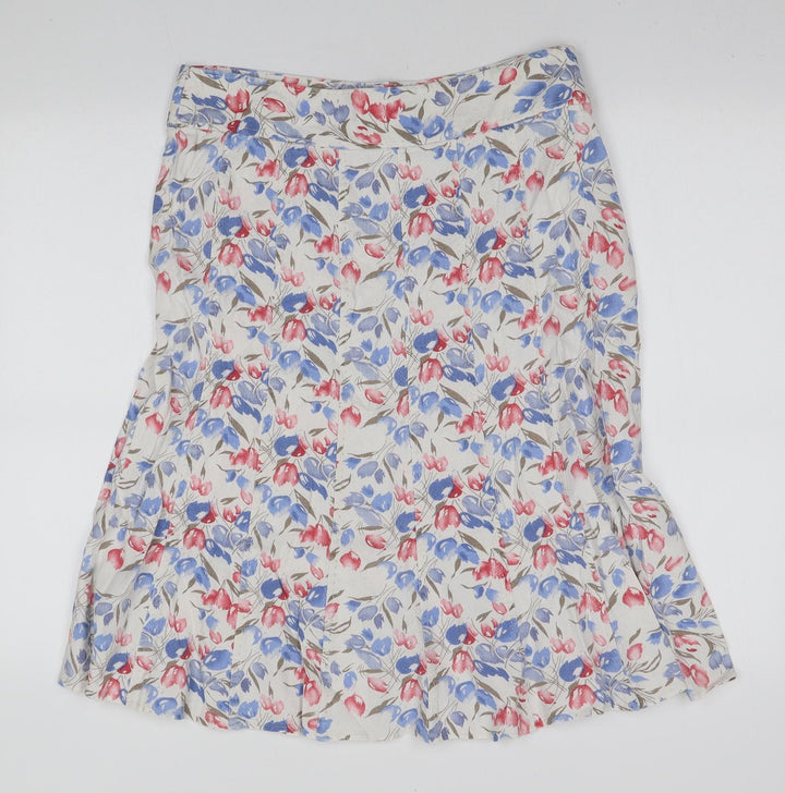 EWM Womens White Floral Cotton Flare Skirt Size 14 Zip