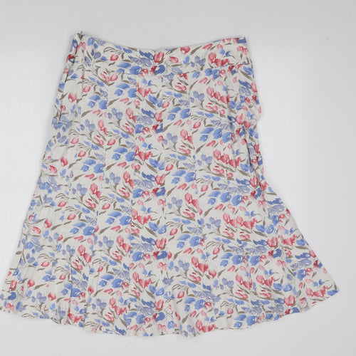 EWM Womens White Floral Cotton Flare Skirt Size 14 Zip