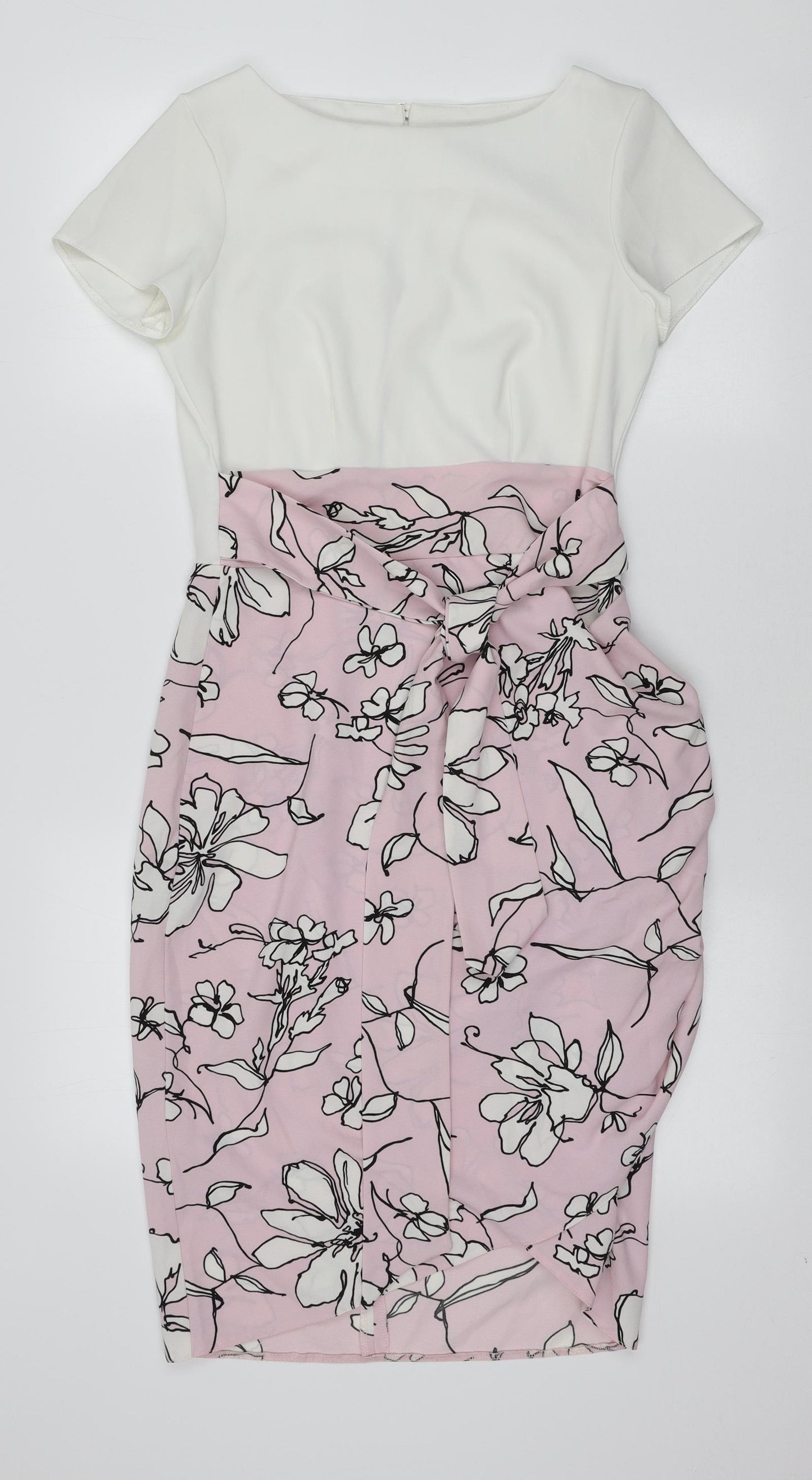 Closet Womens Pink Floral Polyester Mini Size 10 Boat Neck Zip