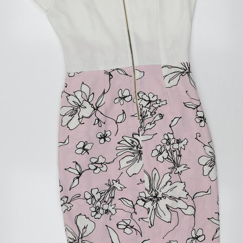 Closet Womens Pink Floral Polyester Mini Size 10 Boat Neck Zip