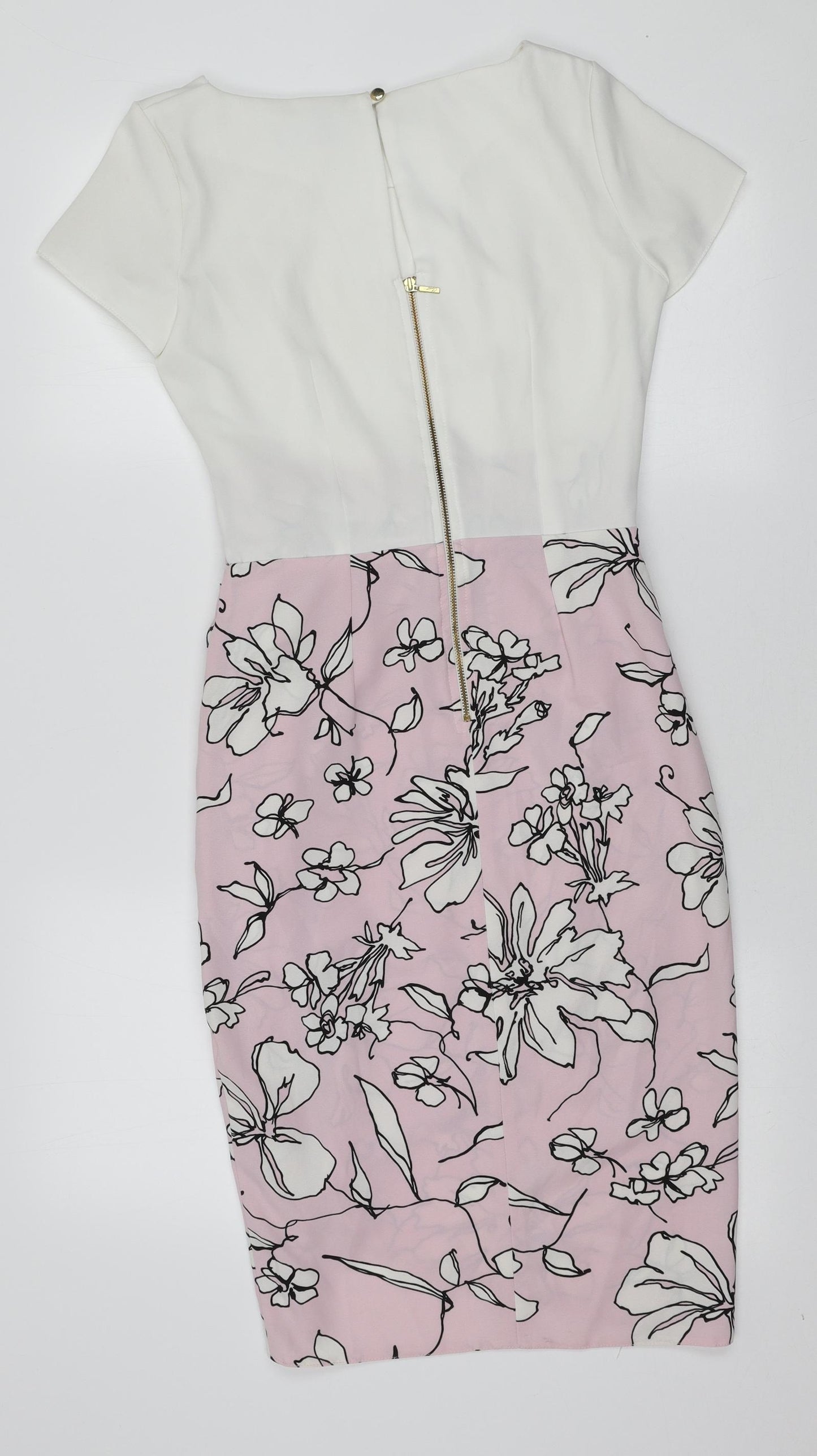Closet Womens Pink Floral Polyester Mini Size 10 Boat Neck Zip