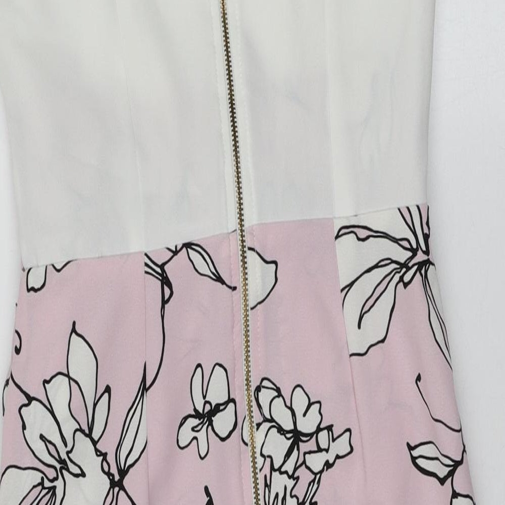 Closet Womens Pink Floral Polyester Mini Size 10 Boat Neck Zip