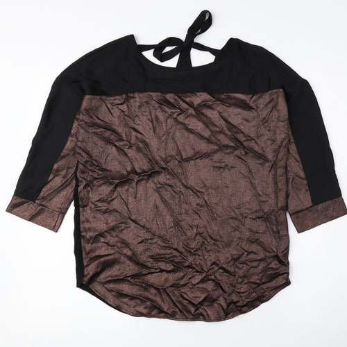 Oasis Womens Black Polyester Basic Blouse Size XS Round Neck