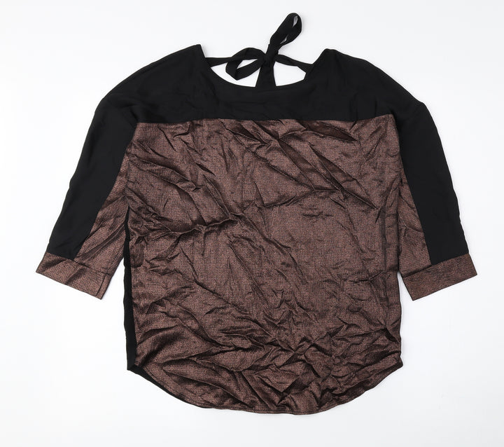 Oasis Womens Black Polyester Basic Blouse Size XS Round Neck