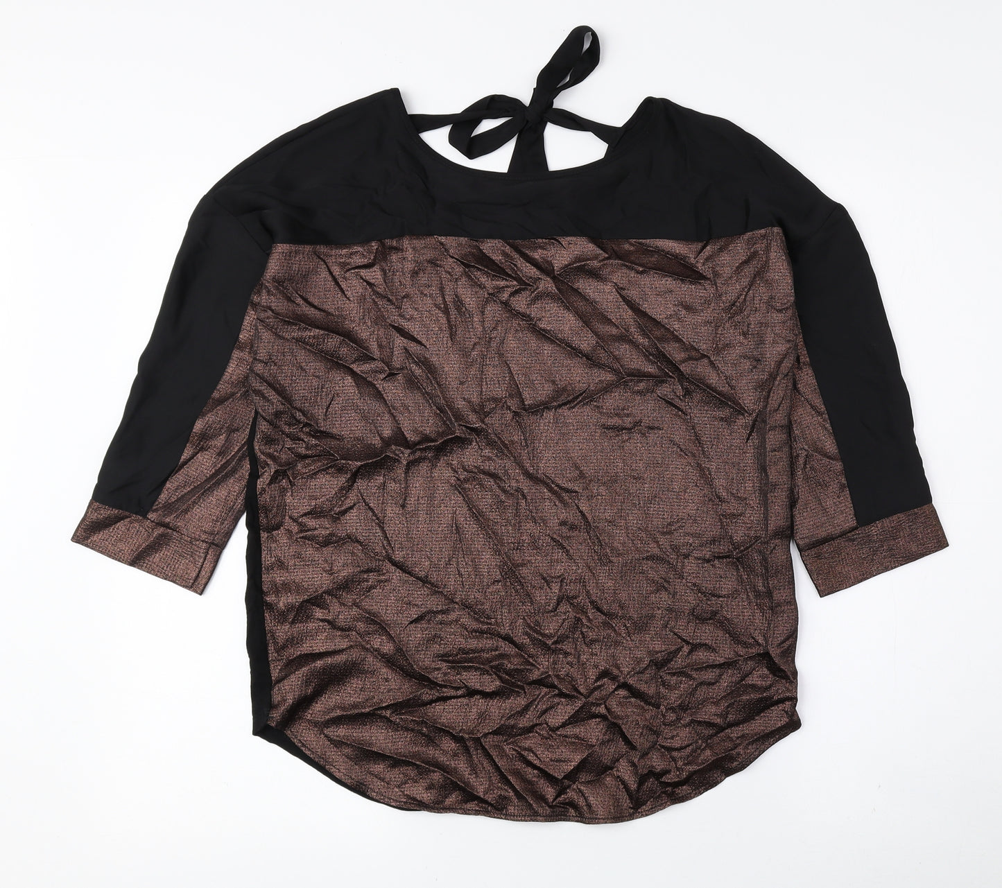 Oasis Womens Black Polyester Basic Blouse Size XS Round Neck