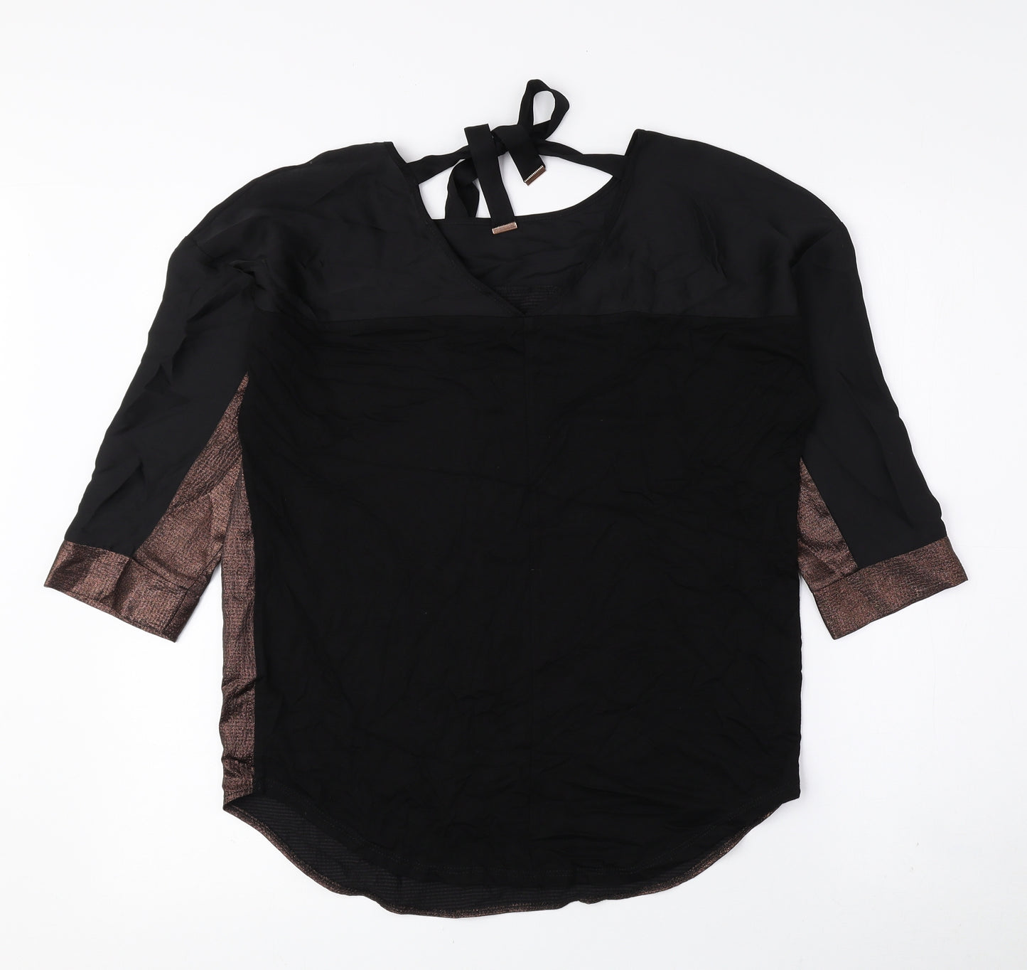 Oasis Womens Black Polyester Basic Blouse Size XS Round Neck