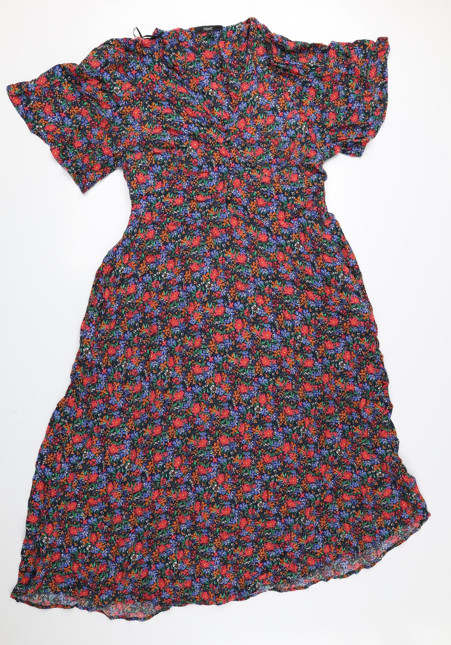 NEXT Womens Multicoloured Floral Viscose Fit & Flare Size 16 V-Neck Button