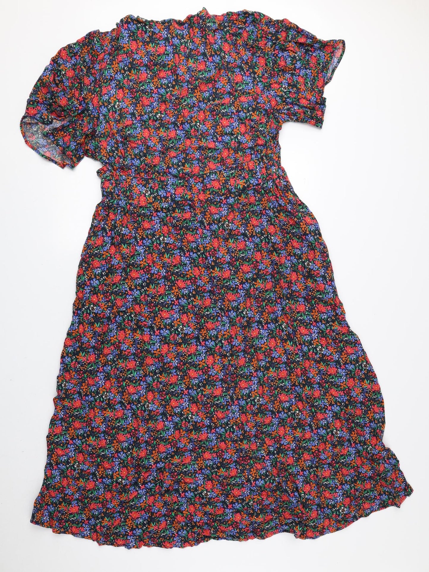 NEXT Womens Multicoloured Floral Viscose Fit & Flare Size 16 V-Neck Button