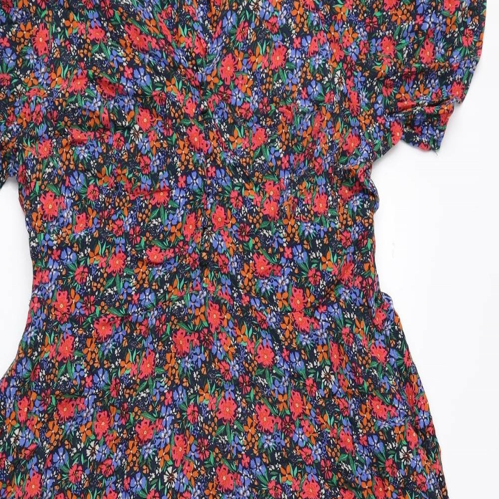 NEXT Womens Multicoloured Floral Viscose Fit & Flare Size 16 V-Neck Button