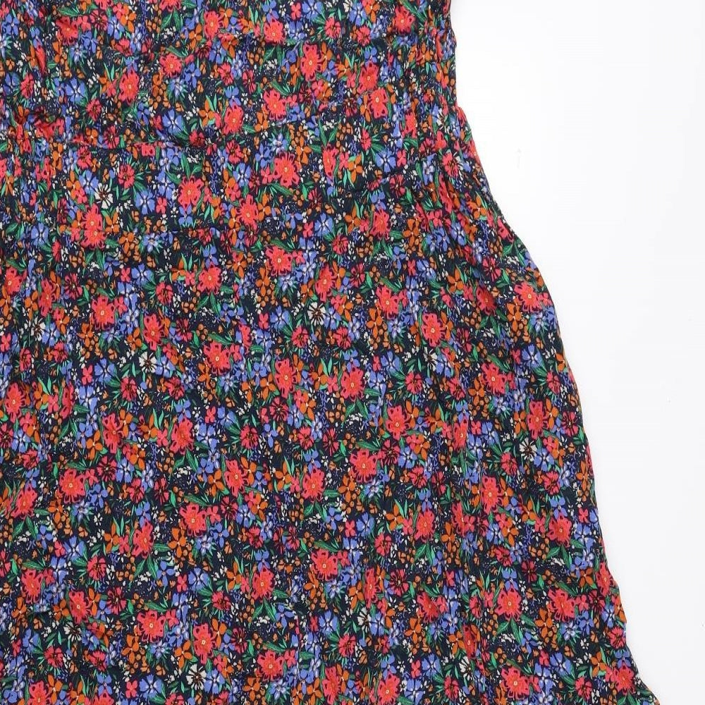 NEXT Womens Multicoloured Floral Viscose Fit & Flare Size 16 V-Neck Button