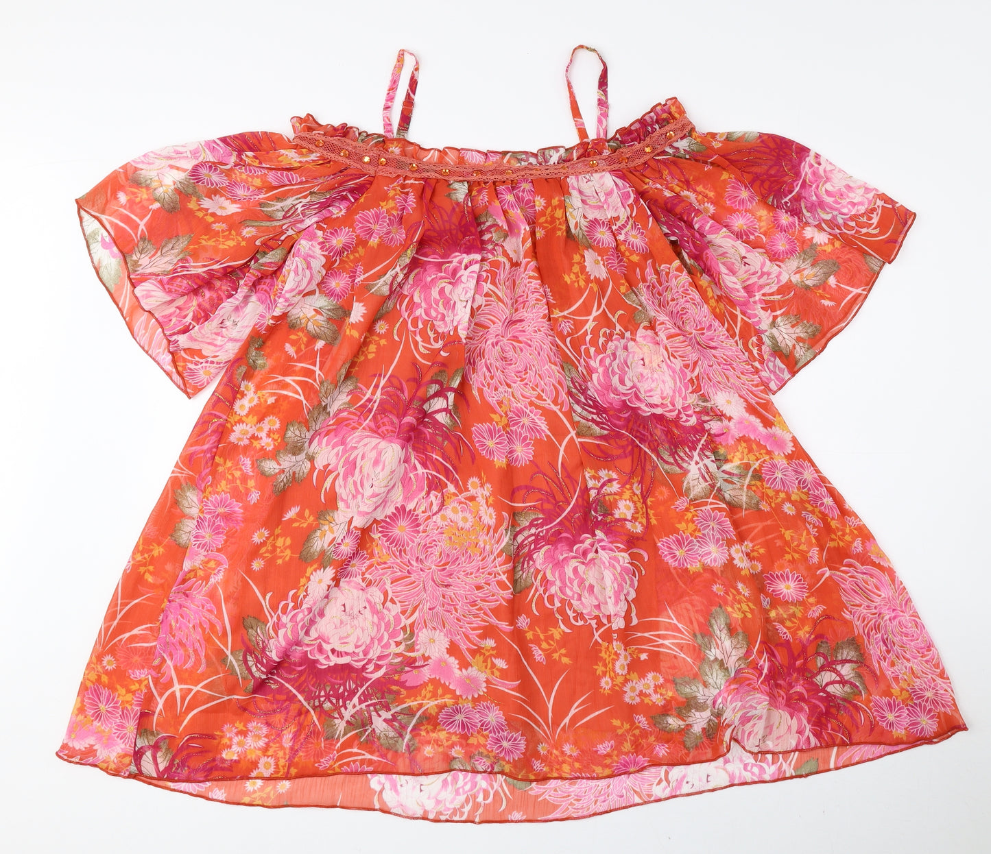 ASOS Womens Multicoloured Floral Polyester Basic Blouse Size 6 Off the Shoulder