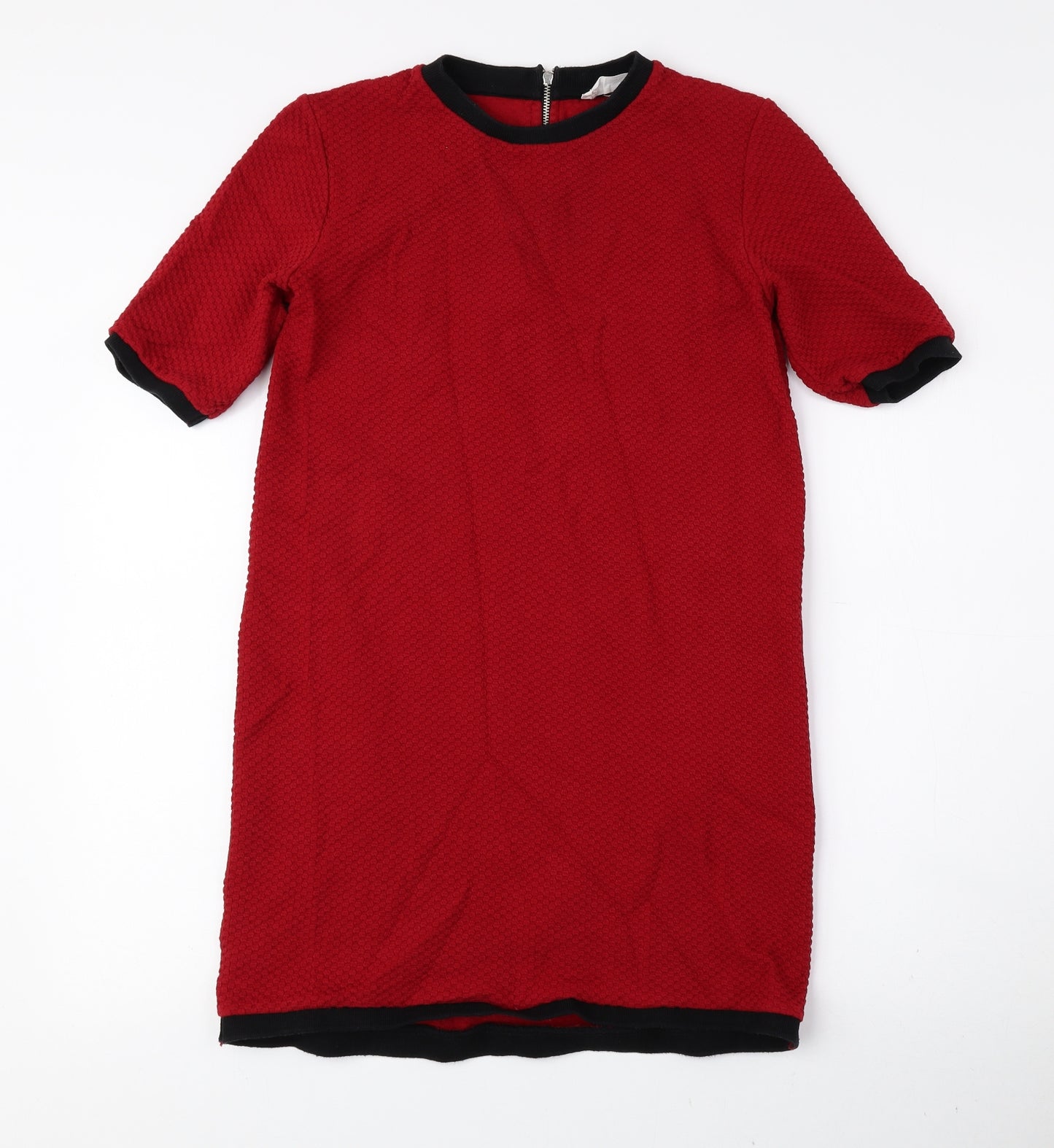 Zara Womens Red Cotton A-Line Size 6 Crew Neck Zip