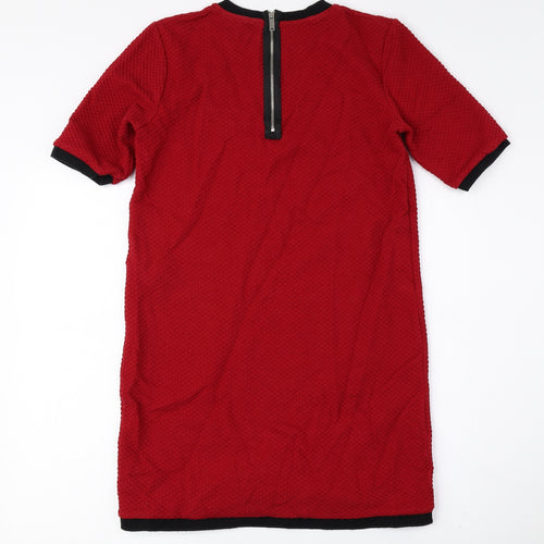 Zara Womens Red Cotton A-Line Size 6 Crew Neck Zip