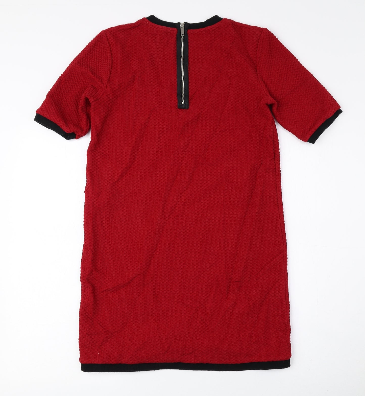 Zara Womens Red Cotton A-Line Size 6 Crew Neck Zip
