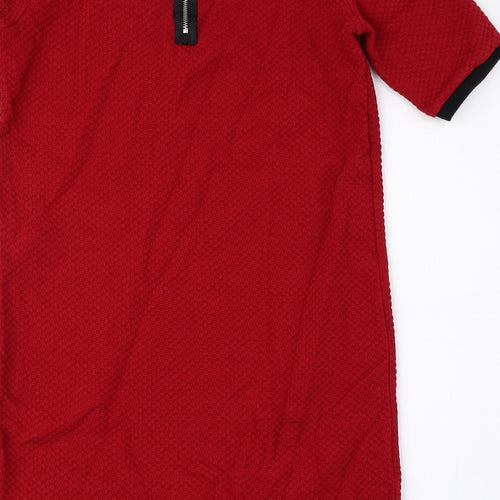 Zara Womens Red Cotton A-Line Size 6 Crew Neck Zip