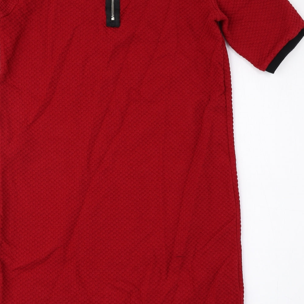 Zara Womens Red Cotton A-Line Size 6 Crew Neck Zip
