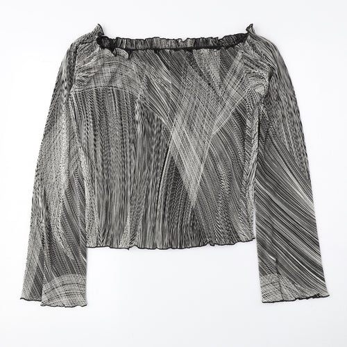 Paradis London Womens Black Geometric Polyester Camisole Blouse Size M Off the Shoulder