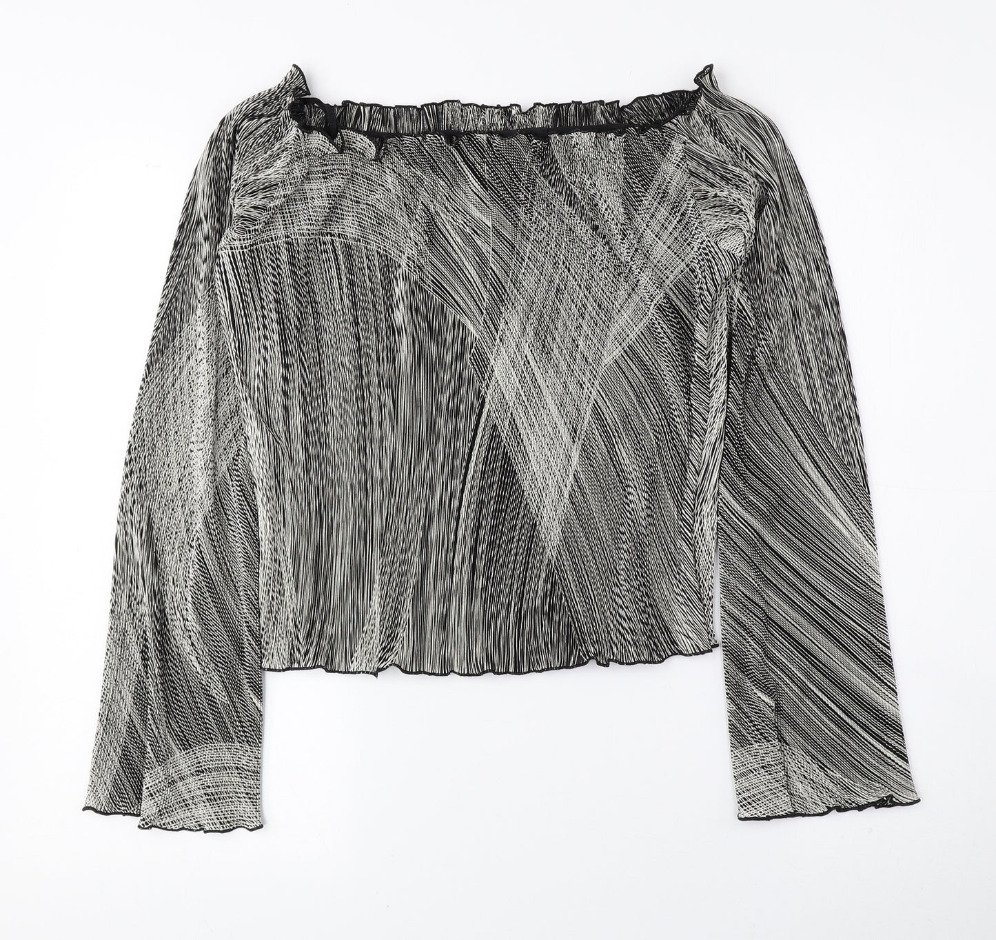 Paradis London Womens Black Geometric Polyester Camisole Blouse Size M Off the Shoulder