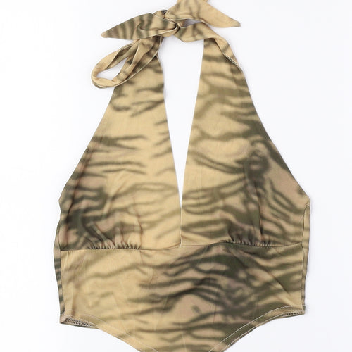 ASOS Womens Gold Animal Print Polyester Cropped Tank Size 6 Halter