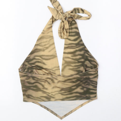 ASOS Womens Gold Animal Print Polyester Cropped Tank Size 6 Halter