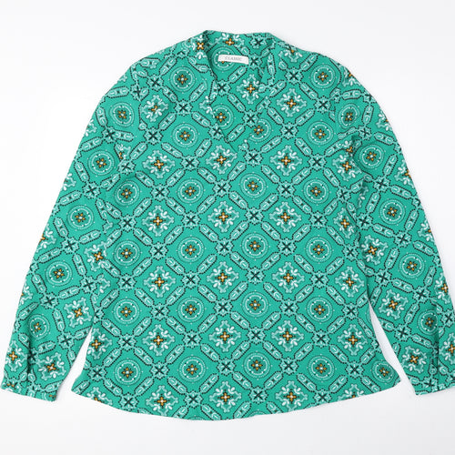 Classic Womens Blue Geometric Polyester Basic Blouse Size 6 V-Neck