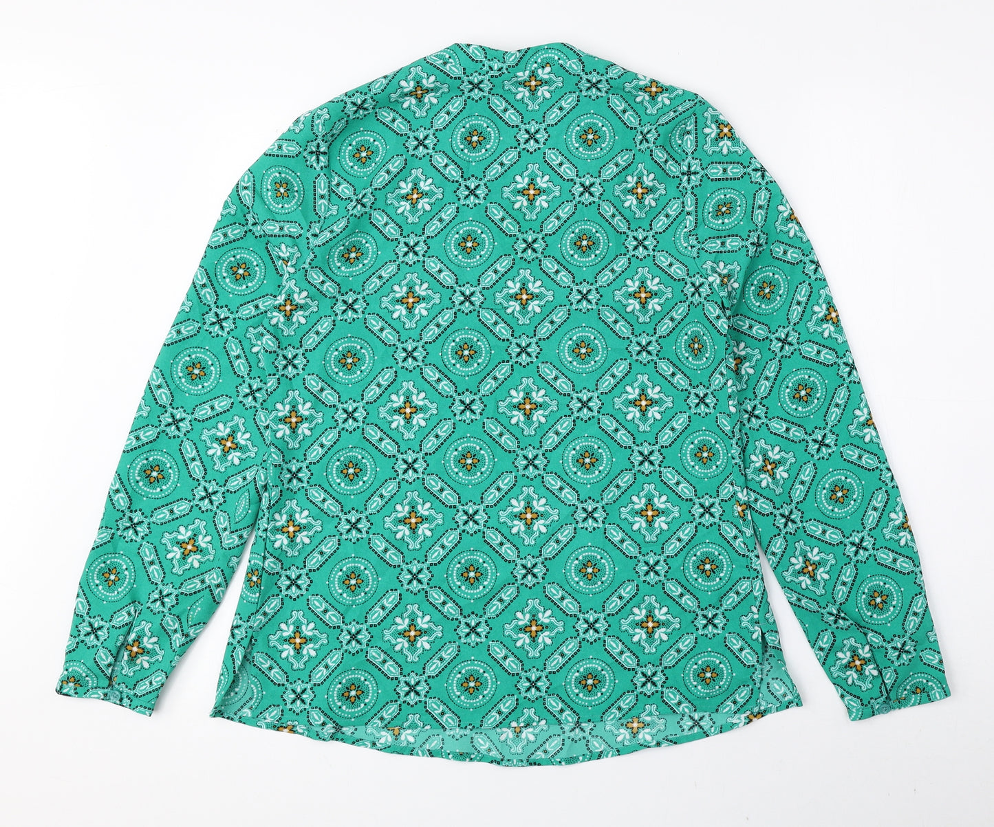 Classic Womens Blue Geometric Polyester Basic Blouse Size 6 V-Neck
