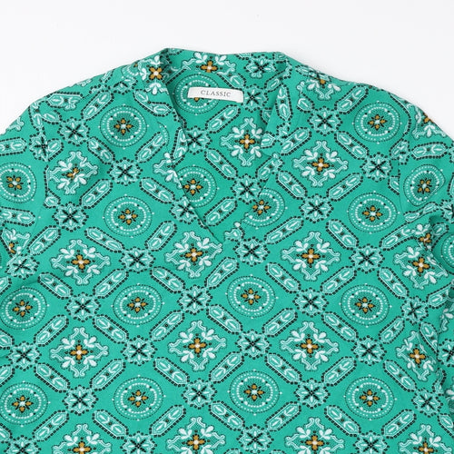 Classic Womens Blue Geometric Polyester Basic Blouse Size 6 V-Neck