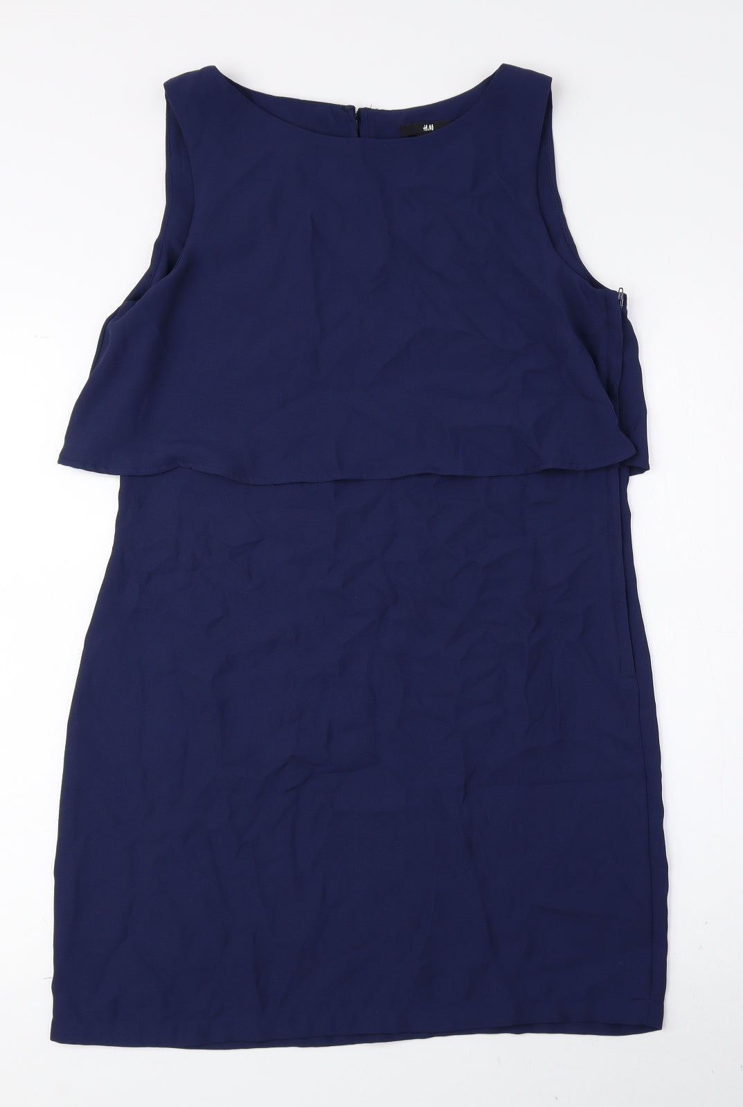 H&M Womens Blue Polyester A-Line Size 10 Boat Neck Zip