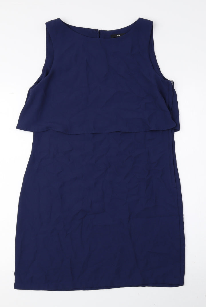 H&M Womens Blue Polyester A-Line Size 10 Boat Neck Zip