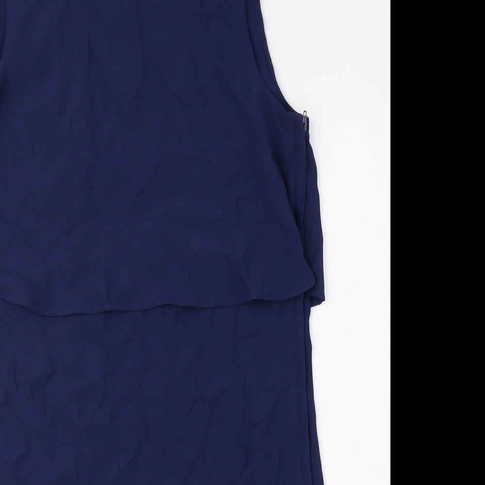 H&M Womens Blue Polyester A-Line Size 10 Boat Neck Zip